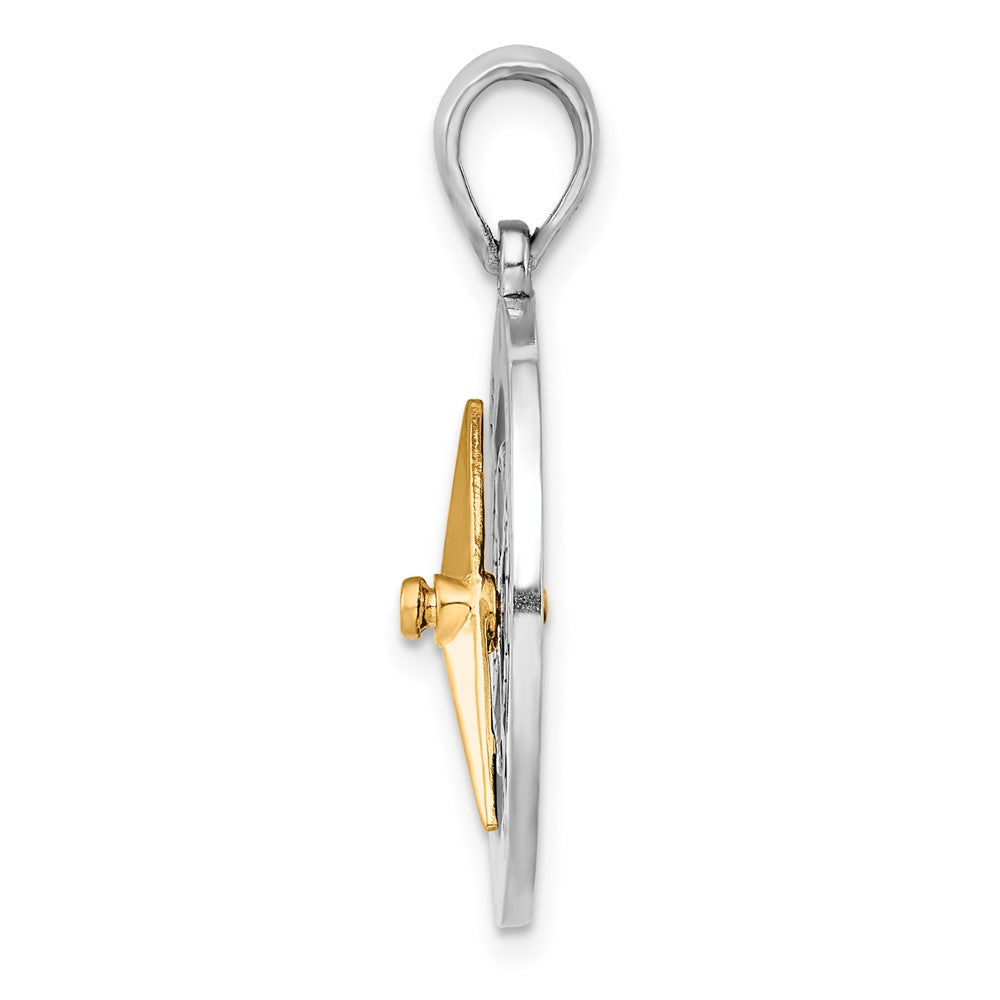 FJC Finejewelers 925 Silver and 14k Yellow Gold Accent Enamel Compass with Moving Needle Charm 28 x 20 mm