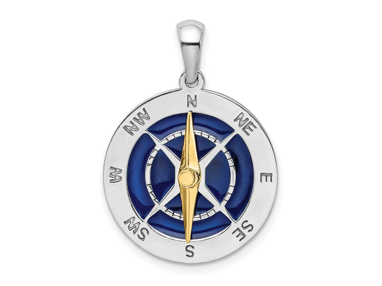 FJC Finejewelers 925 Silver and 14k Yellow Gold Accent Enamel Compass with Moving Needle Charm 28 x 20 mm