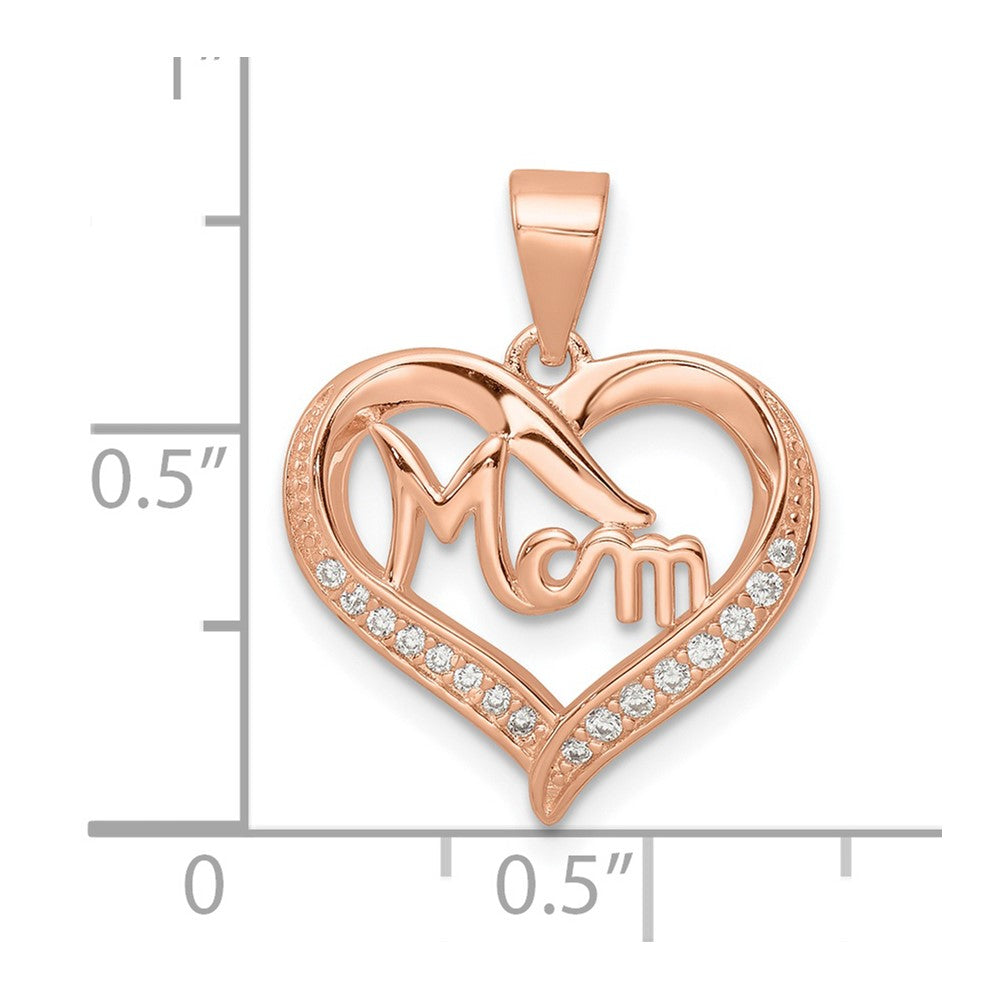 FJC Finejewelers 925 Sterling Silver Rose Tone CZ Mom Heart Charm 22 x 17 mm