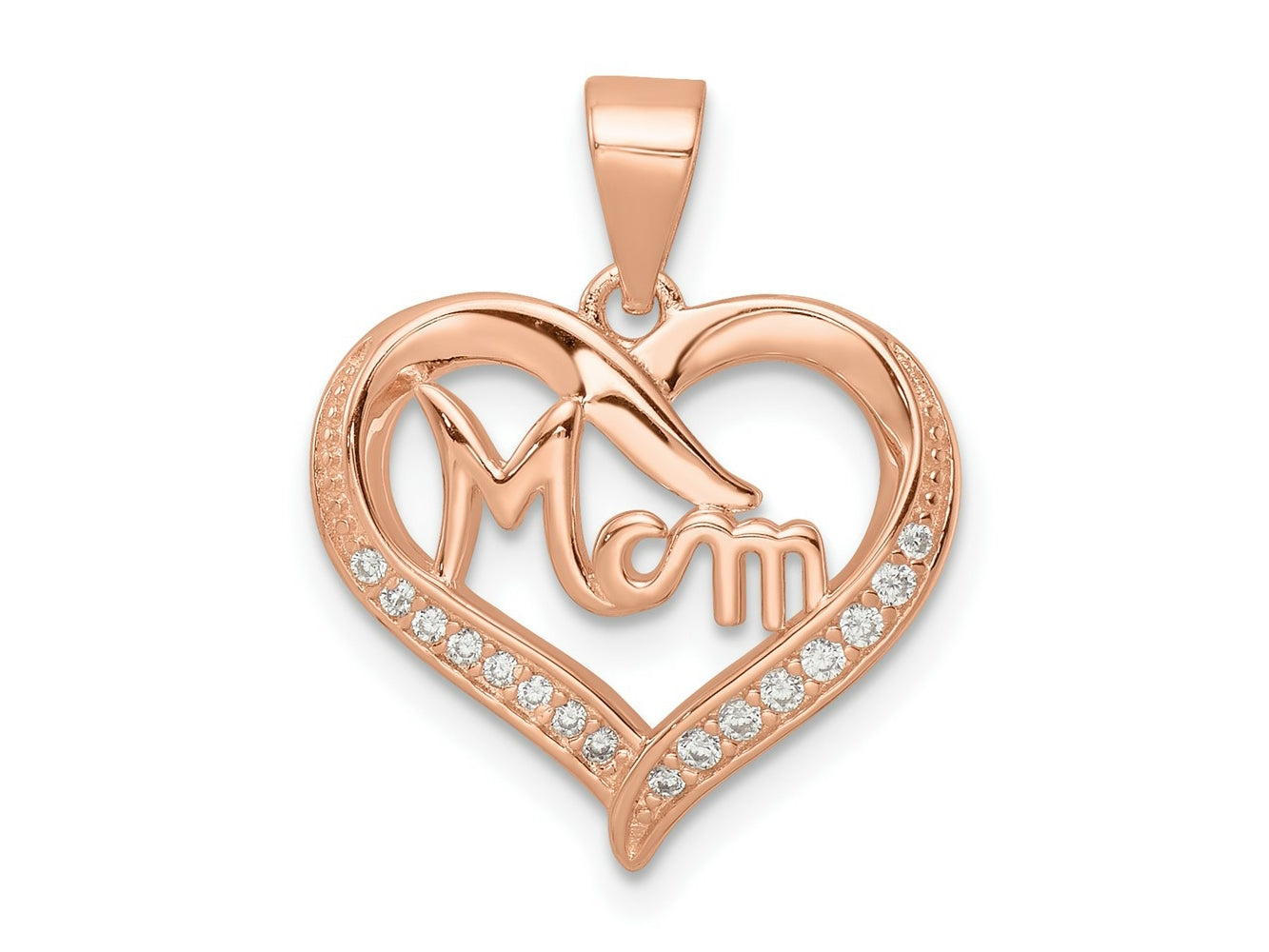 FJC Finejewelers 925 Sterling Silver Rose Tone CZ Mom Heart Charm 22 x 17 mm