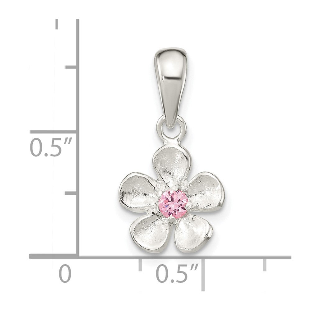 FJC Finejewelers 925 Sterling Silver Brushed and Polished Pink CZ Flower Charm 20 x 10 mm