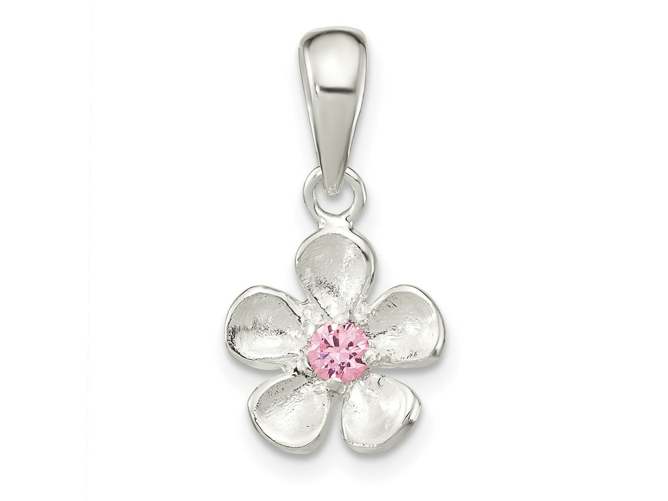 FJC Finejewelers 925 Sterling Silver Brushed and Polished Pink CZ Flower Charm 20 x 10 mm