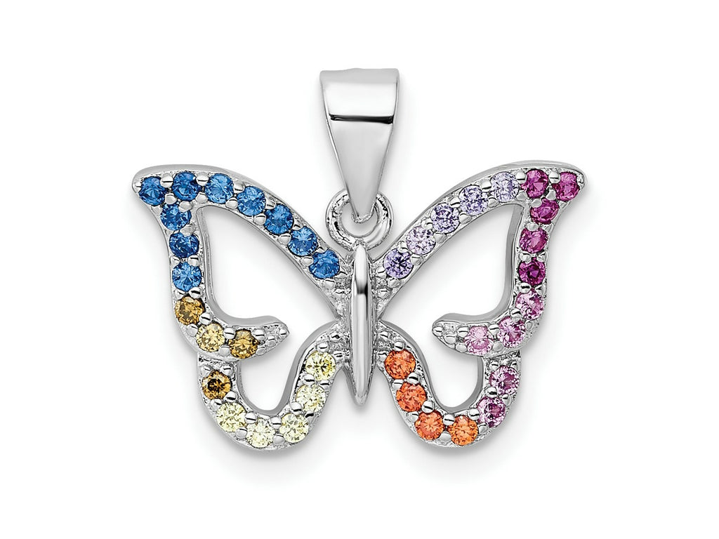 FJC Finejewelers 925 Sterling Silver Rhodium Plated Multicolor CZ Butterfly Charm 17 x 18 mm