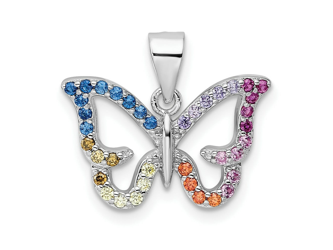 FJC Finejewelers 925 Sterling Silver Rhodium Plated Multicolor CZ Butterfly Charm 17 x 18 mm