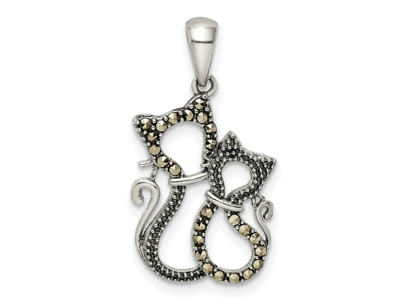 FJC Finejewelers 925 Sterling Silver Antiqued Polished Marcasite Cats Charm 25 x 13 mm