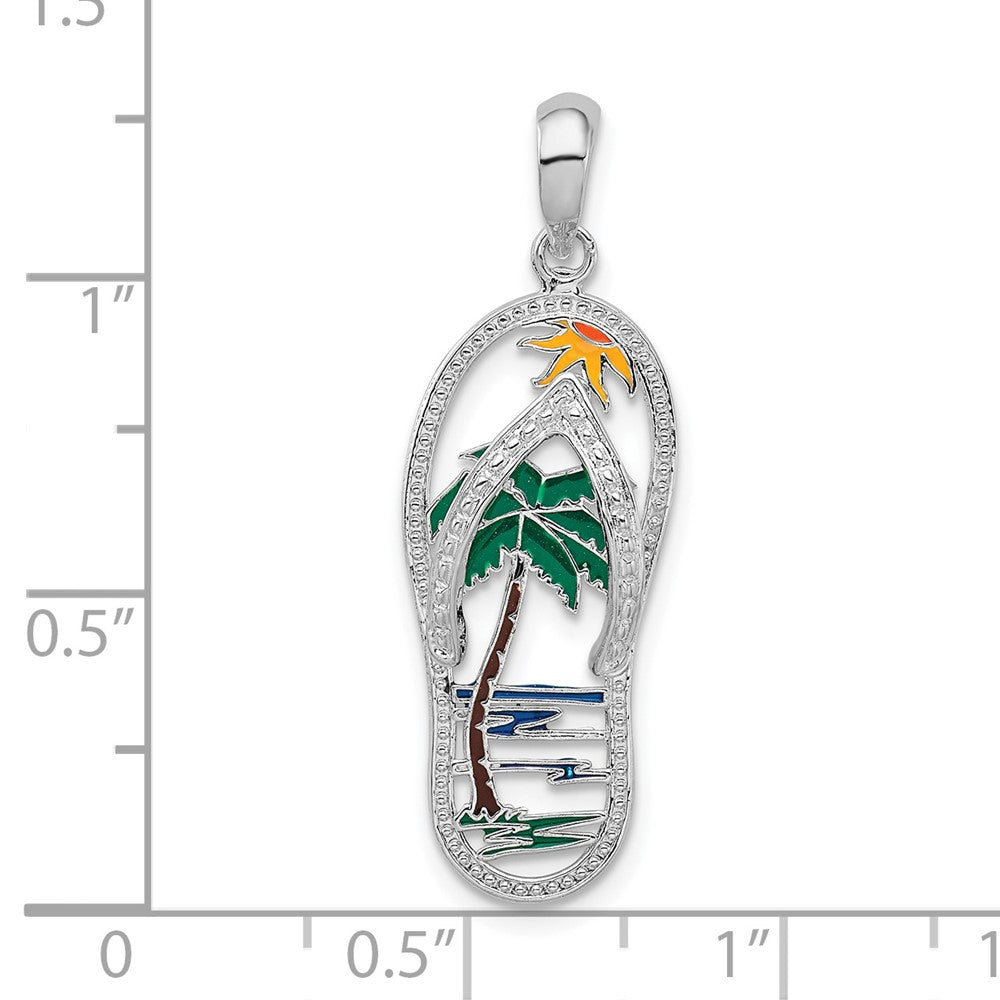 FJC Finejewelers 925 Sterling Silver Rhodium Plated Enameled Palm Tree Flip-flop Charm 32 x 10 mm