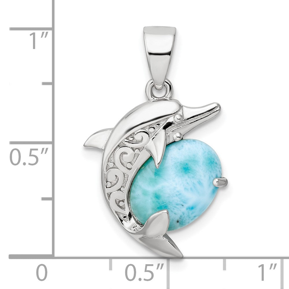 FJC Finejewelers 925 Sterling Silver Rhodium Plated Polished Filigree Dolphin Larimar Charm 26 x 16 mm