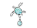 FJC Finejewelers 925 Sterling Silver Rhodium Plated Polished Larimar Turtle Chain Slide 28 x 17 mm