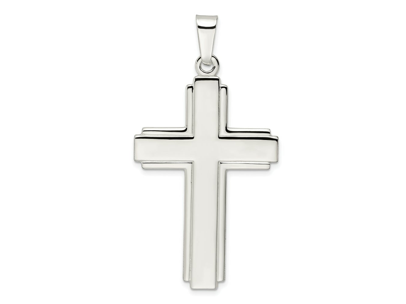 FJC Finejewelers 925 Sterling Silver Polished with Edge Lines Large Latin Cross Charm 56 x 30 mm