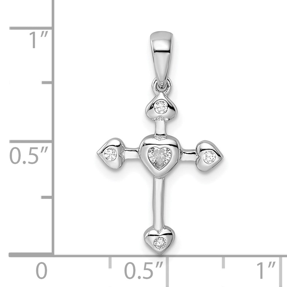 FJC Finejewelers 925 Sterling Silver Rhodium Plated CZ Heart Cross Charm 25 x 14 mm