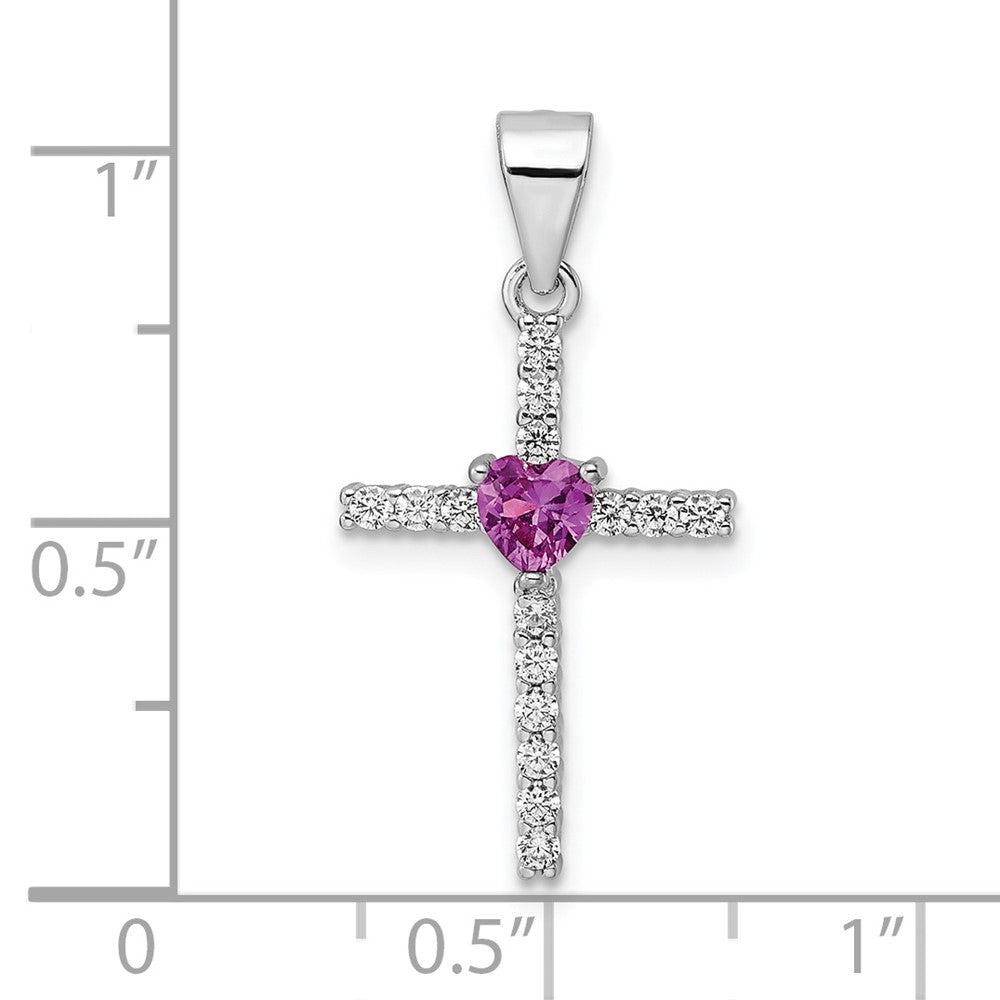 FJC Finejewelers 925 Sterling Silver Rhodium Plated Pink CZ Heart and Clear CZ Cross Charm 26 x 13 mm