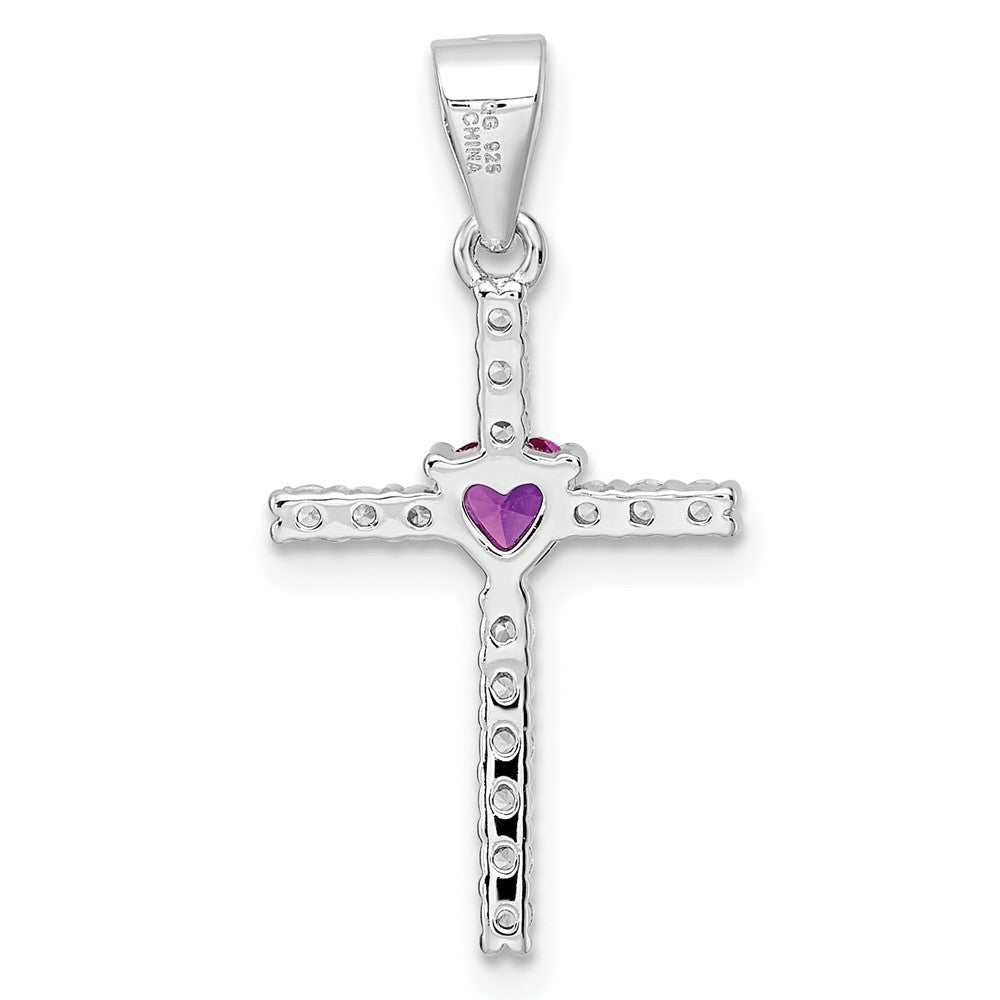 FJC Finejewelers 925 Sterling Silver Rhodium Plated Pink CZ Heart and Clear CZ Cross Charm 26 x 13 mm