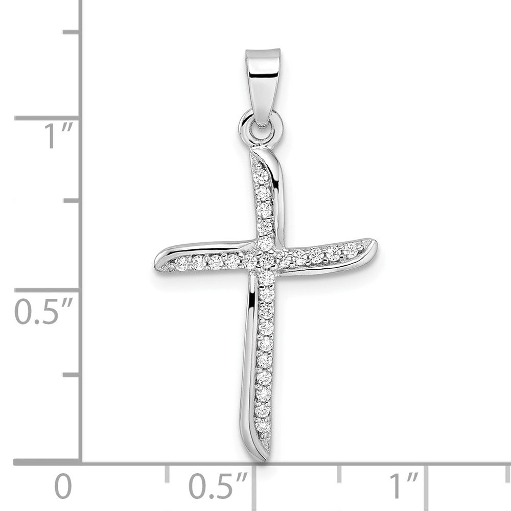 FJC Finejewelers 925 Sterling Silver Rhodium Plated Small CZ Wavy Cross Charm 32 x 16 mm