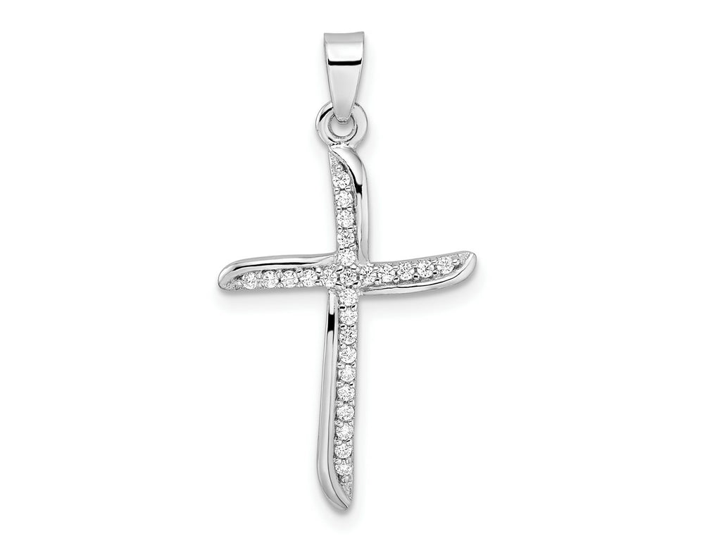 FJC Finejewelers 925 Sterling Silver Rhodium Plated Small CZ Wavy Cross Charm 32 x 16 mm