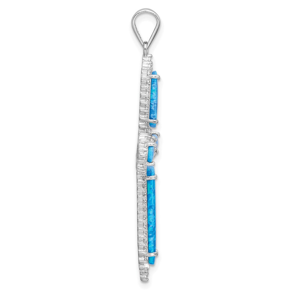 FJC Finejewelers 925 Sterling Silver Rhodium Platedd Blue Created Opal and CZ Border Cross Charm 48 x 32 mm