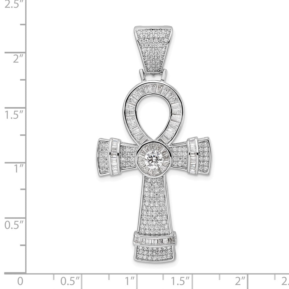 FJC Finejewelers 925 Sterling Silver Rhodium Plated Polished CZ Ankh Cross Charm 54 x 26 mm