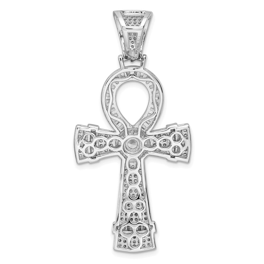 FJC Finejewelers 925 Sterling Silver Rhodium Plated Polished CZ Ankh Cross Charm 54 x 26 mm