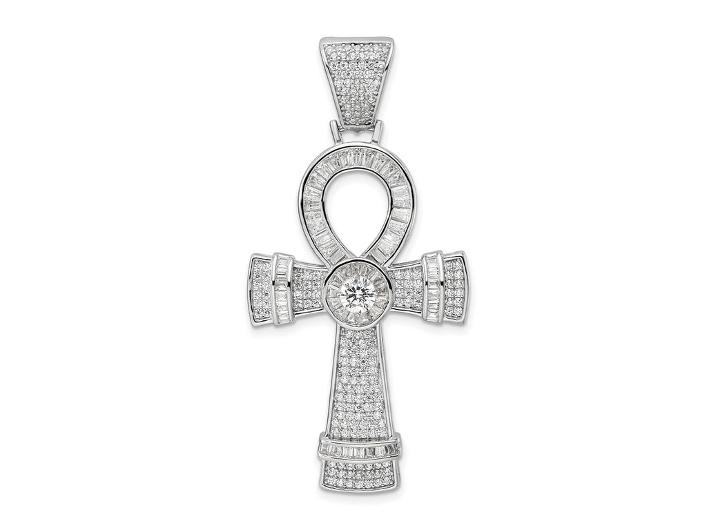 FJC Finejewelers 925 Sterling Silver Rhodium Plated Polished CZ Ankh Cross Charm 54 x 26 mm