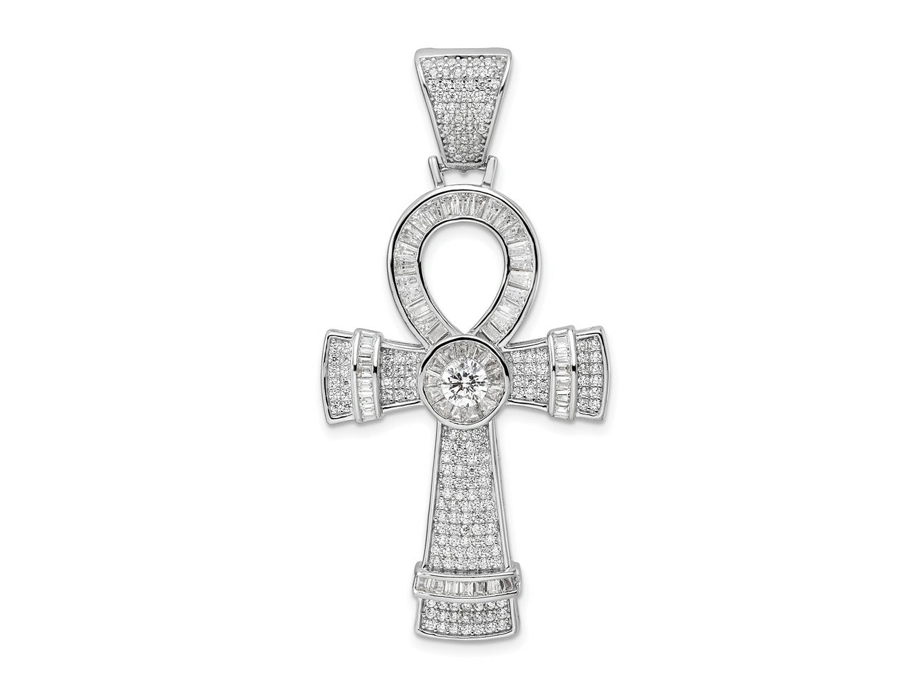 FJC Finejewelers 925 Sterling Silver Rhodium Plated Polished CZ Ankh Cross Charm 54 x 26 mm
