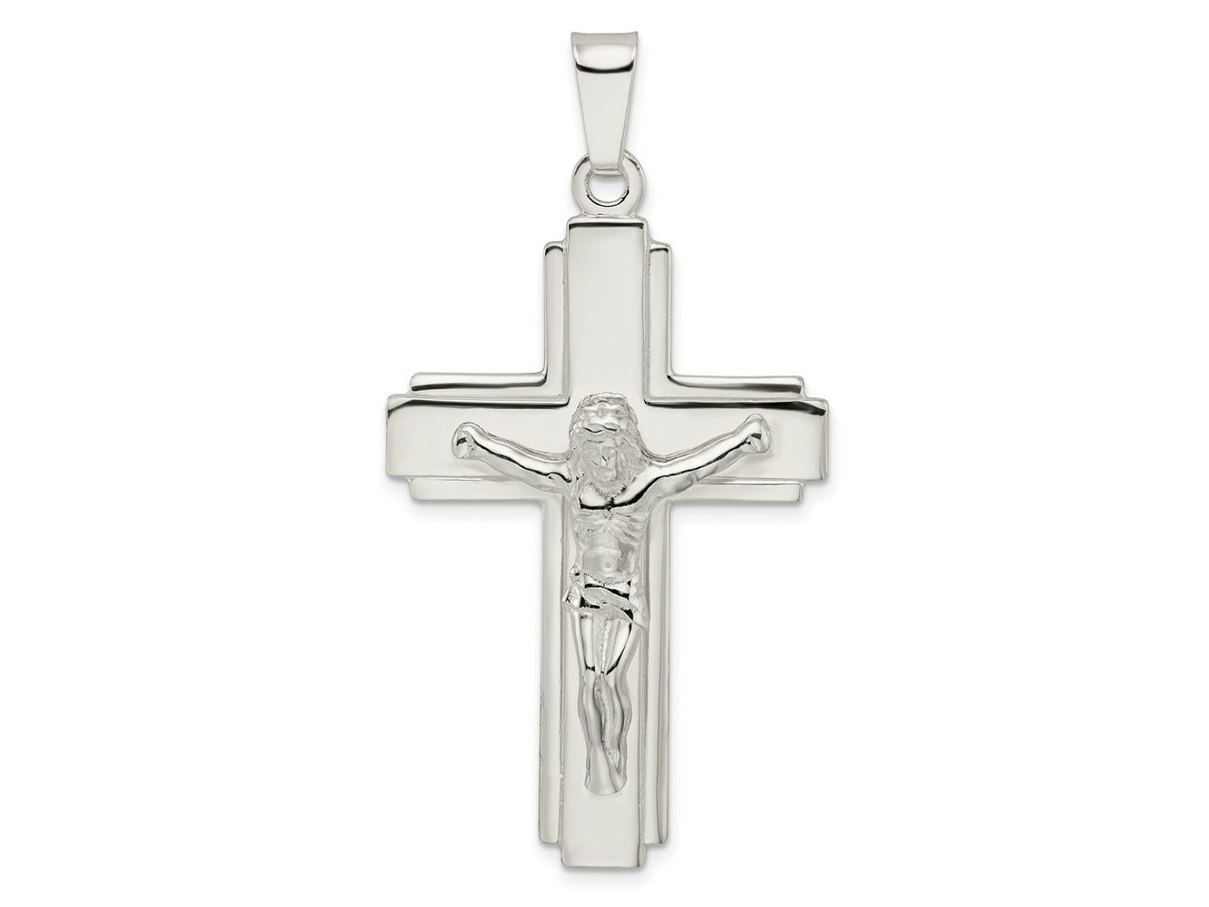 FJC Finejewelers 925 Sterling Silver Polished with Side Lines Large Crucifix Charm 56 x 30 mm