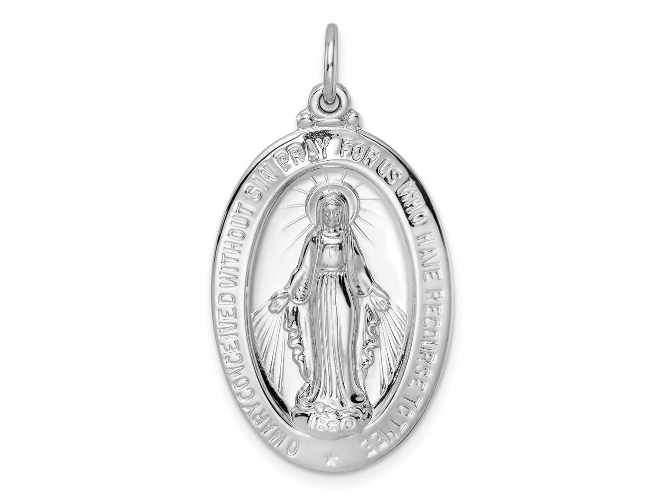FJC Finejewelers 925 Sterling Silver Rhodium Plated Polished Solid Miraculous Medal Charm 38 x 20 mm