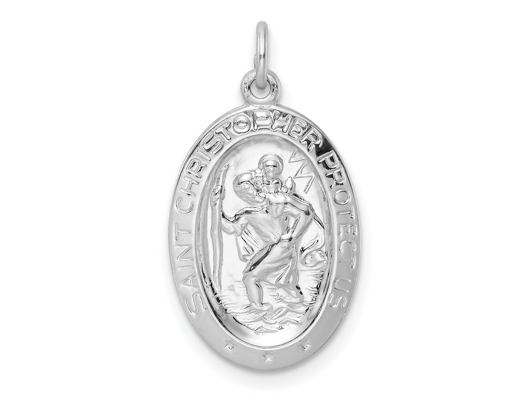 FJC Finejewelers 925 Sterling Silver Rhodium Plated Polished Solid Saint Christopher Charm 24 x 13 mm