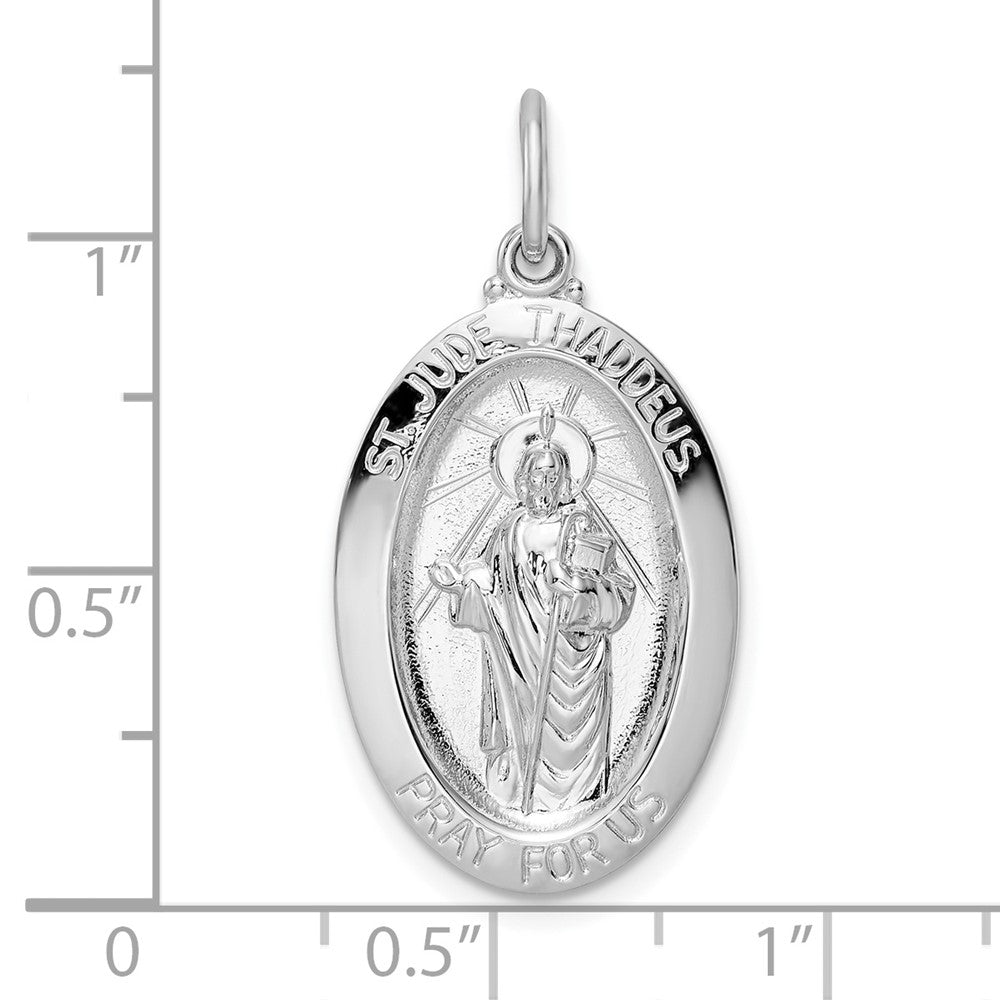 FJC Finejewelers 925 Sterling Silver Rhodium Plated Polished Solid Oval St Jude Charm 32 x 15 mm