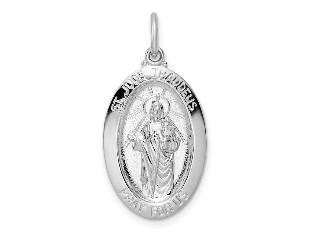 FJC Finejewelers 925 Sterling Silver Rhodium Plated Polished Solid Oval St Jude Charm 32 x 15 mm
