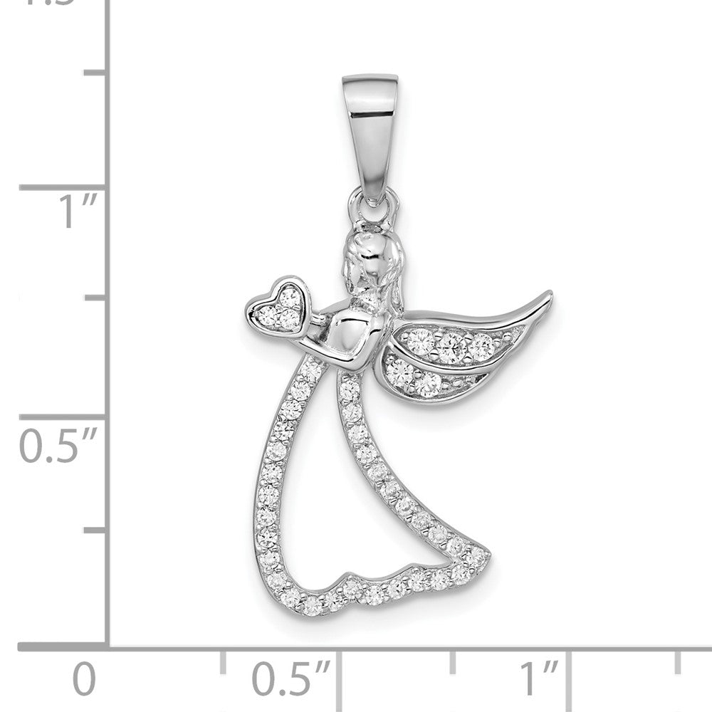 FJC Finejewelers 925 Sterling Silver Rhodium Plated CZ Angel with Heart Charm 30 x 17 mm