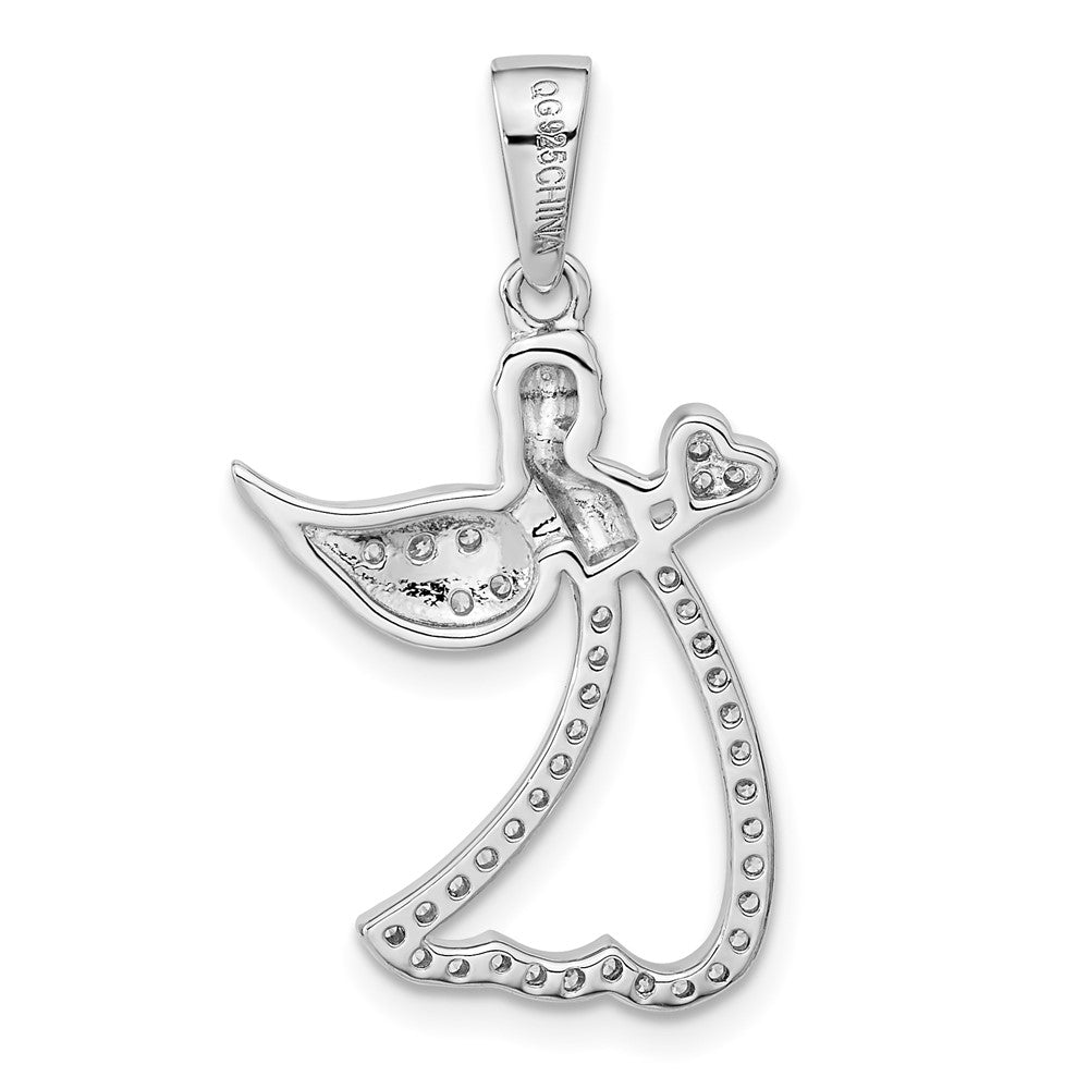 FJC Finejewelers 925 Sterling Silver Rhodium Plated CZ Angel with Heart Charm 30 x 17 mm