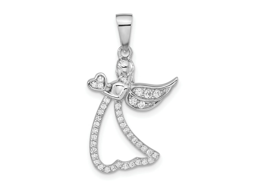 FJC Finejewelers 925 Sterling Silver Rhodium Plated CZ Angel with Heart Charm 30 x 17 mm