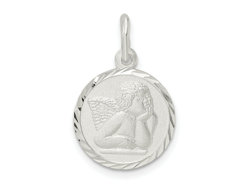FJC Finejewelers 925 Sterling Silver Polished Satin and Bright Cut Cherub Circle Charm 23 x 14 mm