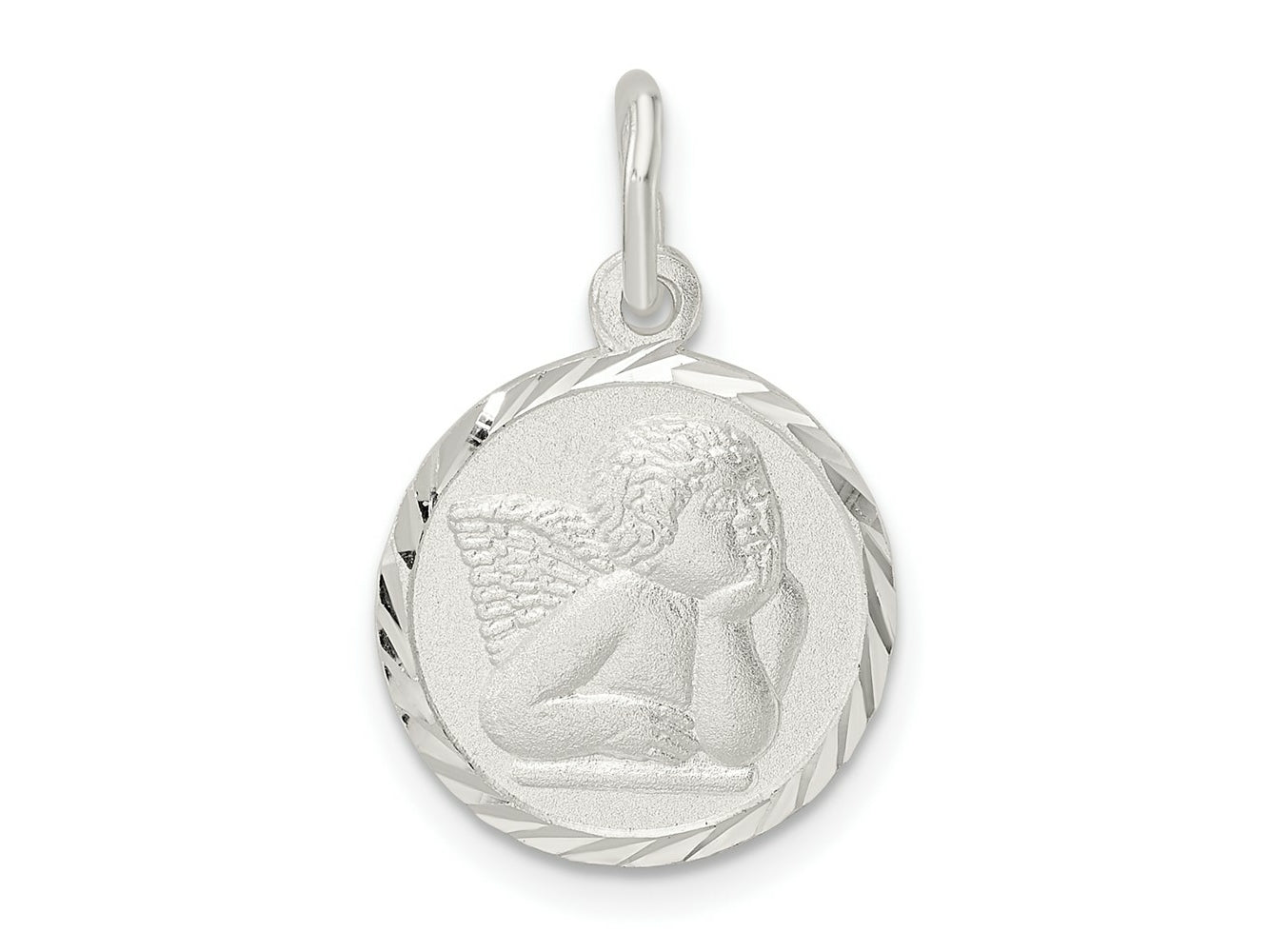 FJC Finejewelers 925 Sterling Silver Polished Satin and Bright Cut Cherub Circle Charm 23 x 14 mm