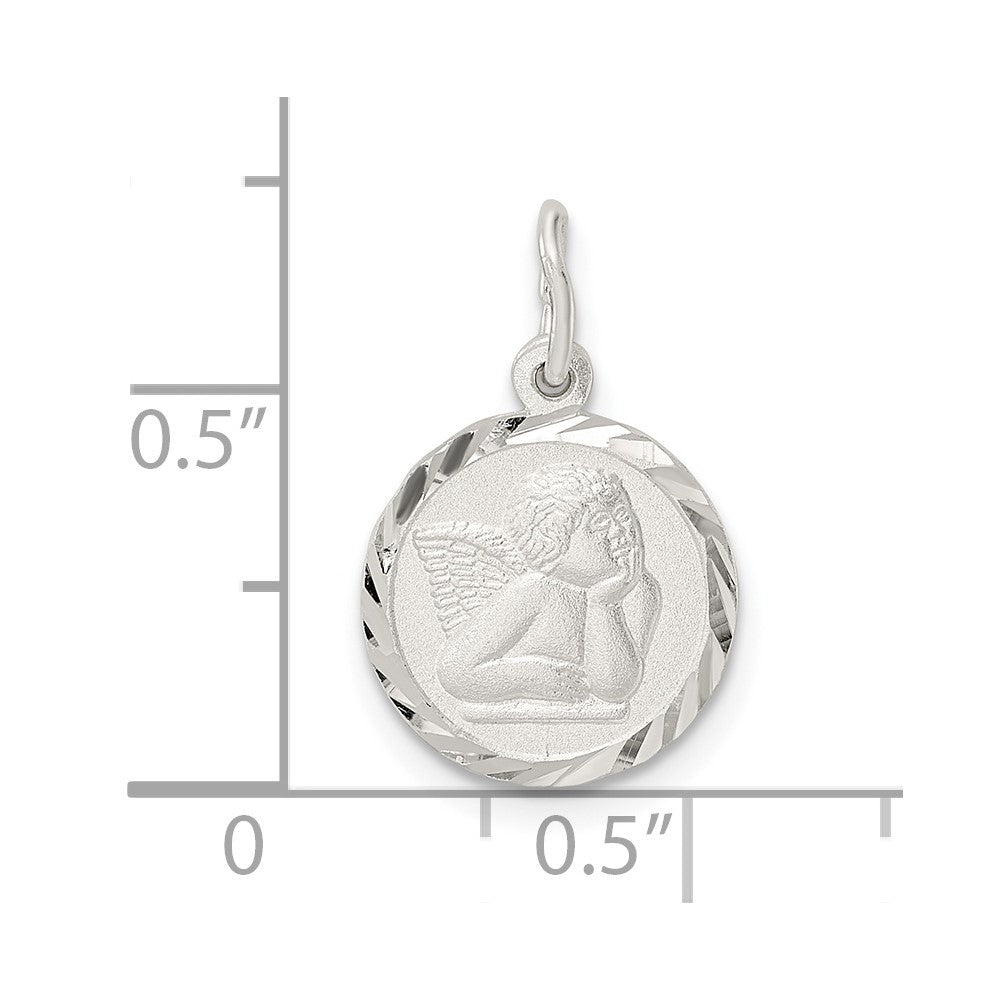 FJC Finejewelers 925 Sterling Silver Polished Satin and Bright Cut Cherub Circle Charm 19 x 12 mm