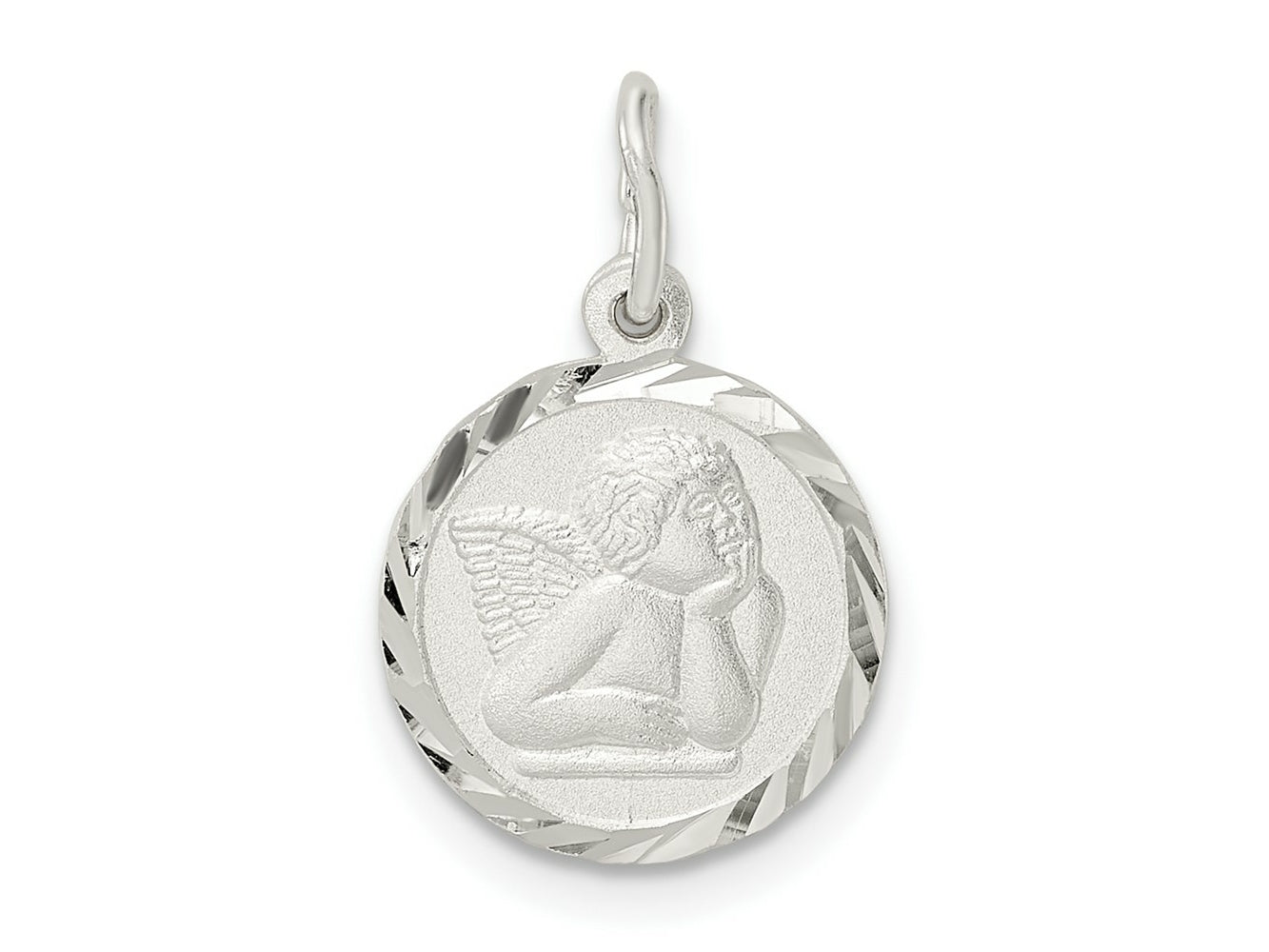 FJC Finejewelers 925 Sterling Silver Polished Satin and Bright Cut Cherub Circle Charm 19 x 12 mm