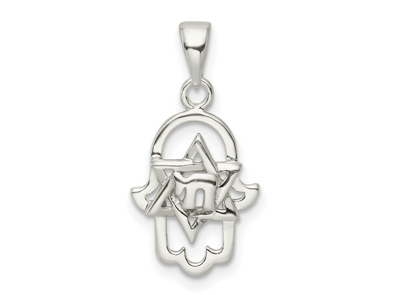 FJC Finejewelers 925 Sterling Silver Polished Chai in Star of David Hamsa Charm 23 x 11 mm