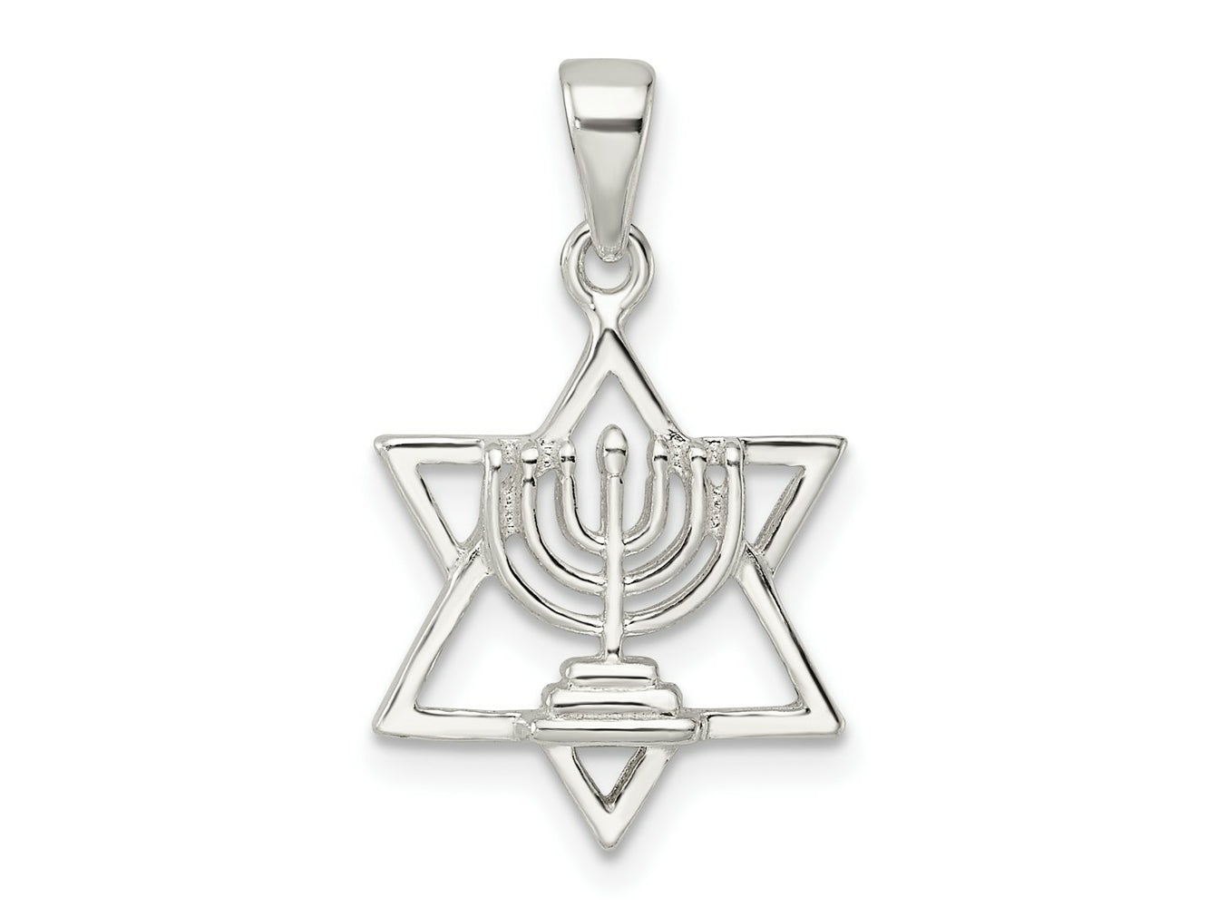 FJC Finejewelers 925 Sterling Silver Polished and Bright Cut Star of David with Menorah Charm 24 x 14 mm