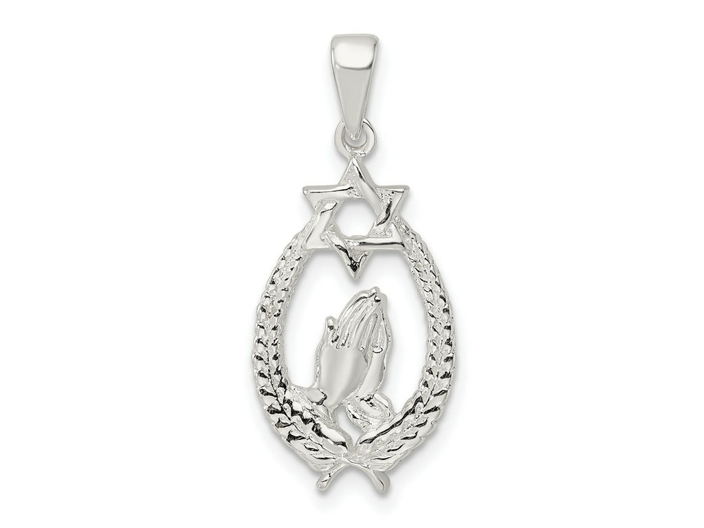 FJC Finejewelers 925 Sterling Silver Polished Star of David with Praying Hands Charm 28 x 12 mm