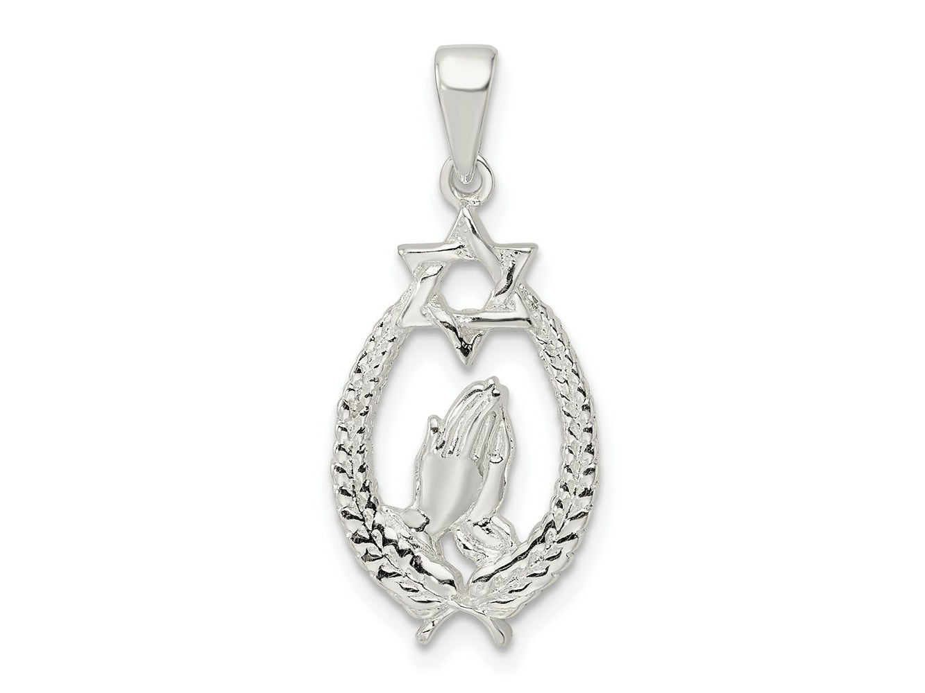 FJC Finejewelers 925 Sterling Silver Polished Star of David with Praying Hands Charm 28 x 12 mm