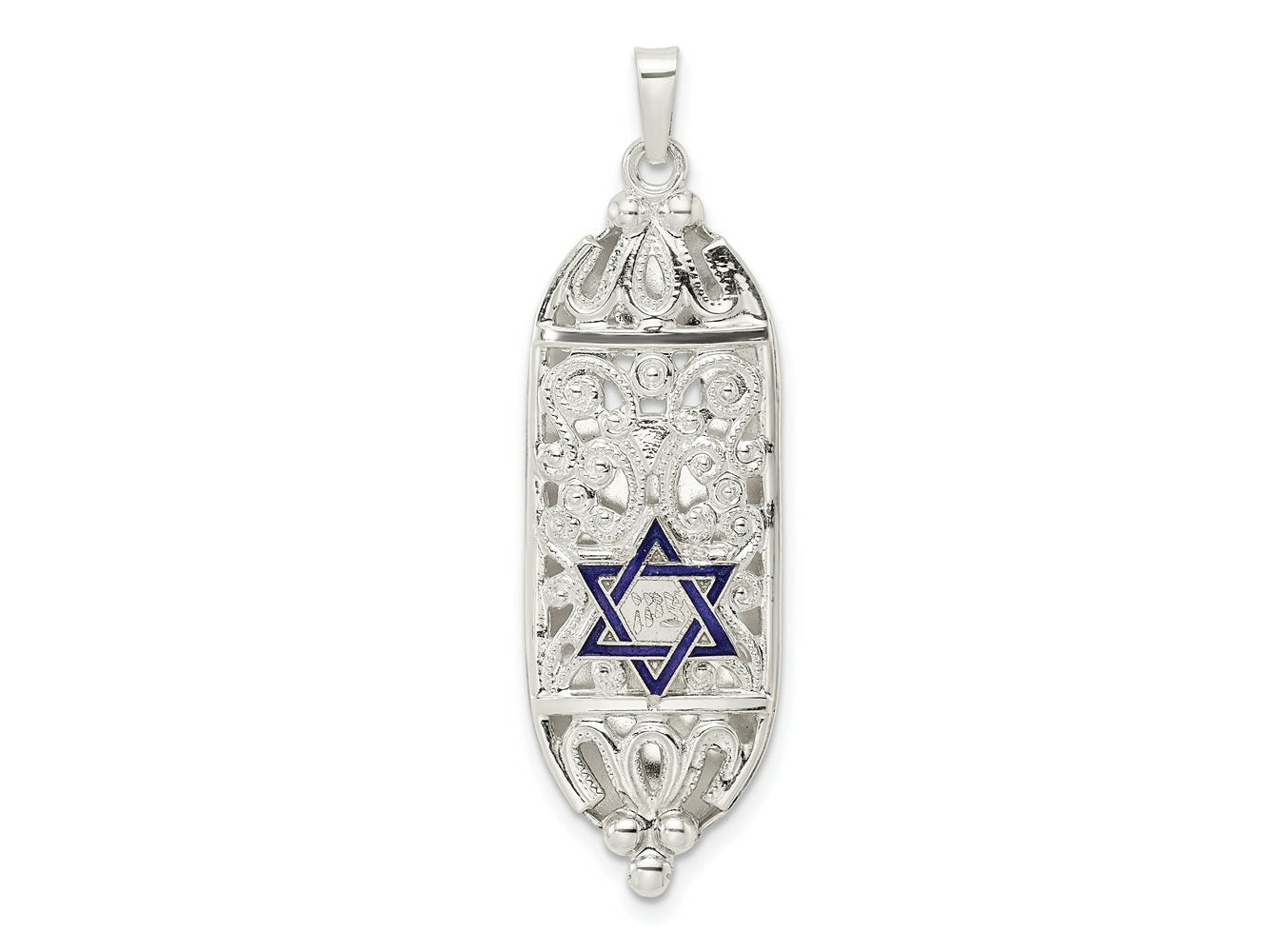 FJC Finejewelers 925 Sterling Silver Polished Solid Mezuzah with Enameled Star of David Charm 43 x 13 mm