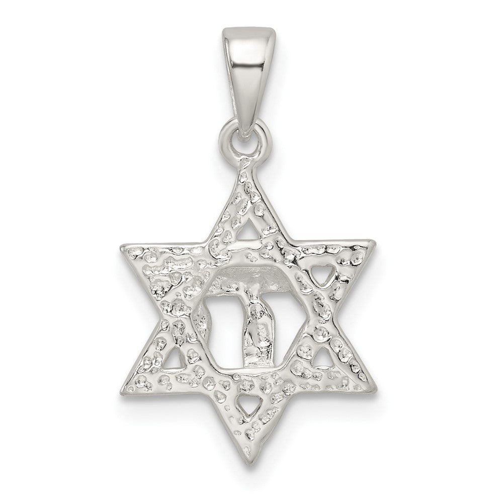 FJC Finejewelers 925 Sterling Silver Polished and Bright Cut Star of David with Chai Charm 24 x 13 mm