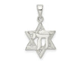 FJC Finejewelers 925 Sterling Silver Polished and Bright Cut Star of David with Chai Charm 24 x 13 mm