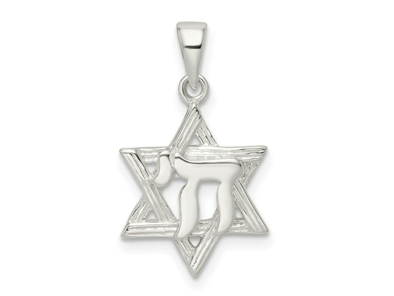 FJC Finejewelers 925 Sterling Silver Polished and Bright Cut Star of David with Chai Charm 24 x 13 mm