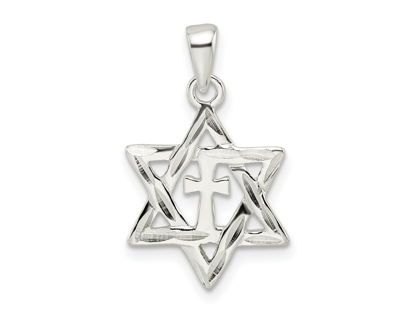 FJC Finejewelers 925 Sterling Silver Polished and Bright Cut Star of David with Cross Charm 24 x 14 mm