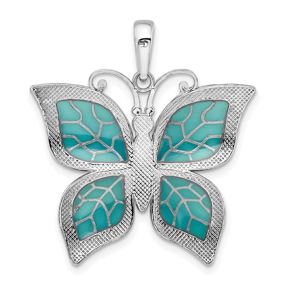 FJC Finejewelers 925 Sterling Silver Polished Enameled Aqua Butterfly Charm 27 mm