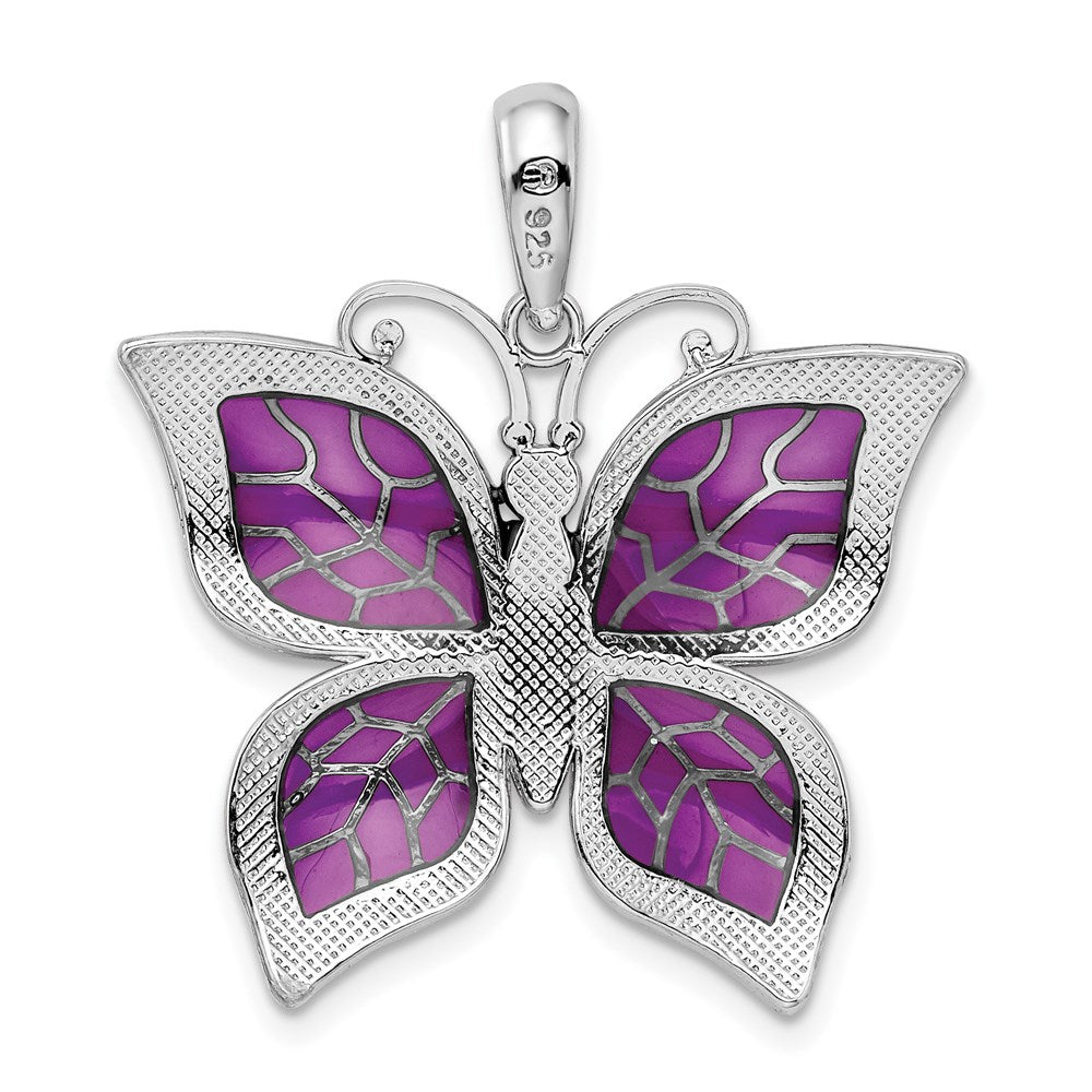 FJC Finejewelers 925 Sterling Silver Polished Enameled Purple Butterfly Charm 27 mm