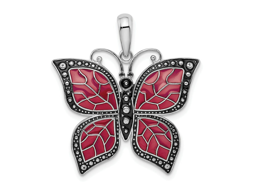 FJC Finejewelers 925 Sterling Silver Polished Enameled Purple Butterfly Charm 27 mm
