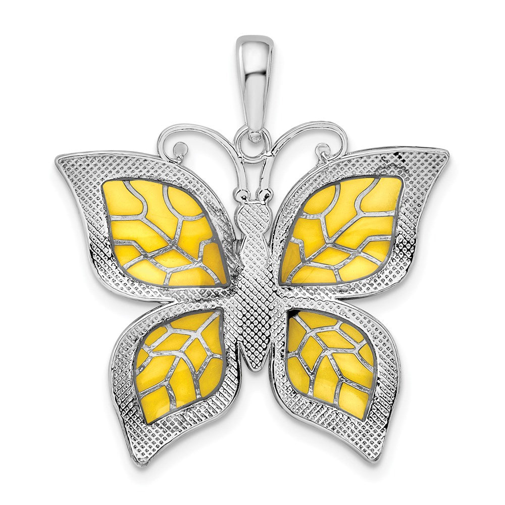FJC Finejewelers 925 Sterling Silver Polished Enameled Yellow Butterfly Charm 27 mm