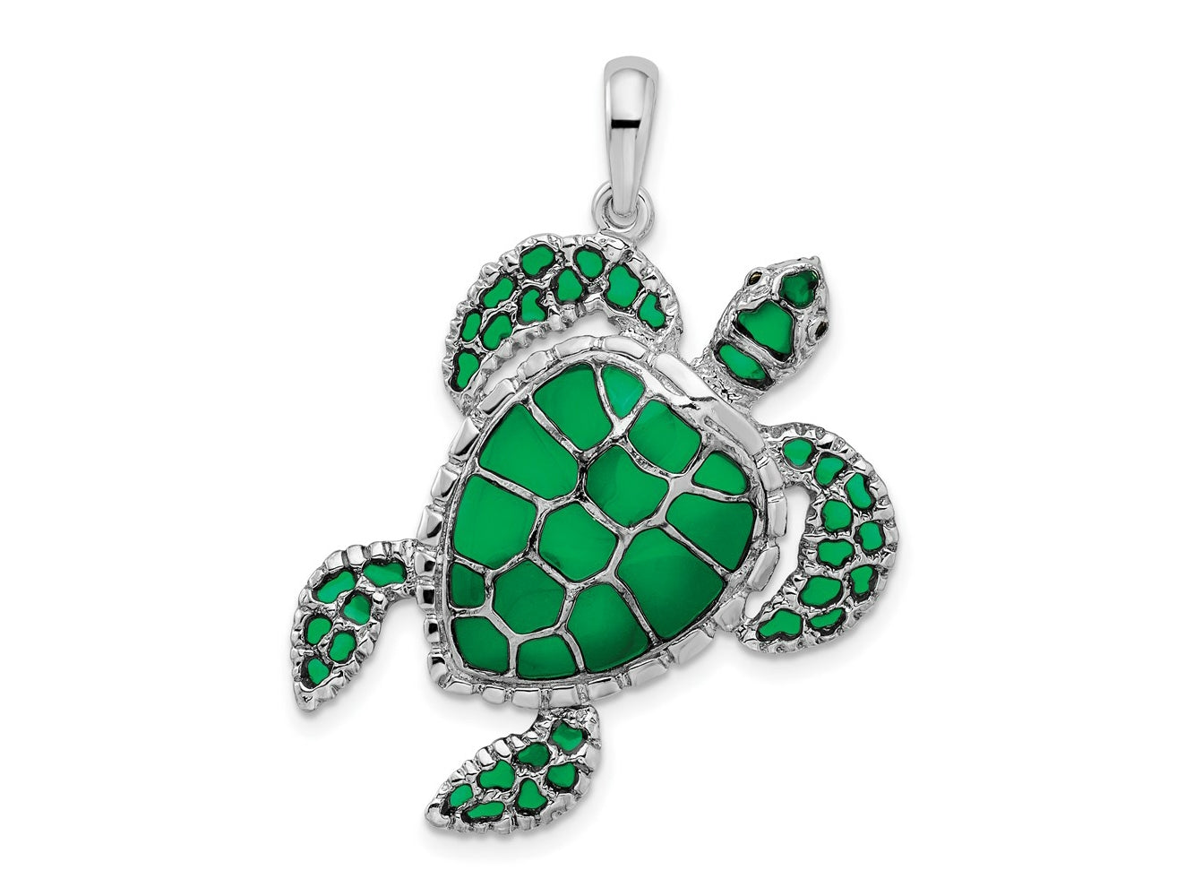 FJC Finejewelers 925 Sterling Silver Polished Enameled Green Sea Turtle Charm 37 x 30 mm