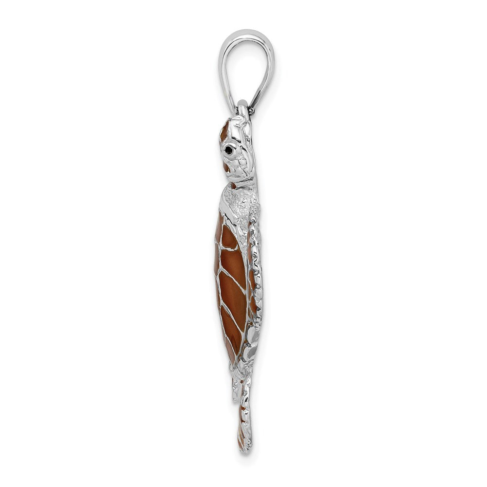 FJC Finejewelers 925 Sterling Silver Polished Enameled Brown Sea Turtle Charm 37 x 30 mm